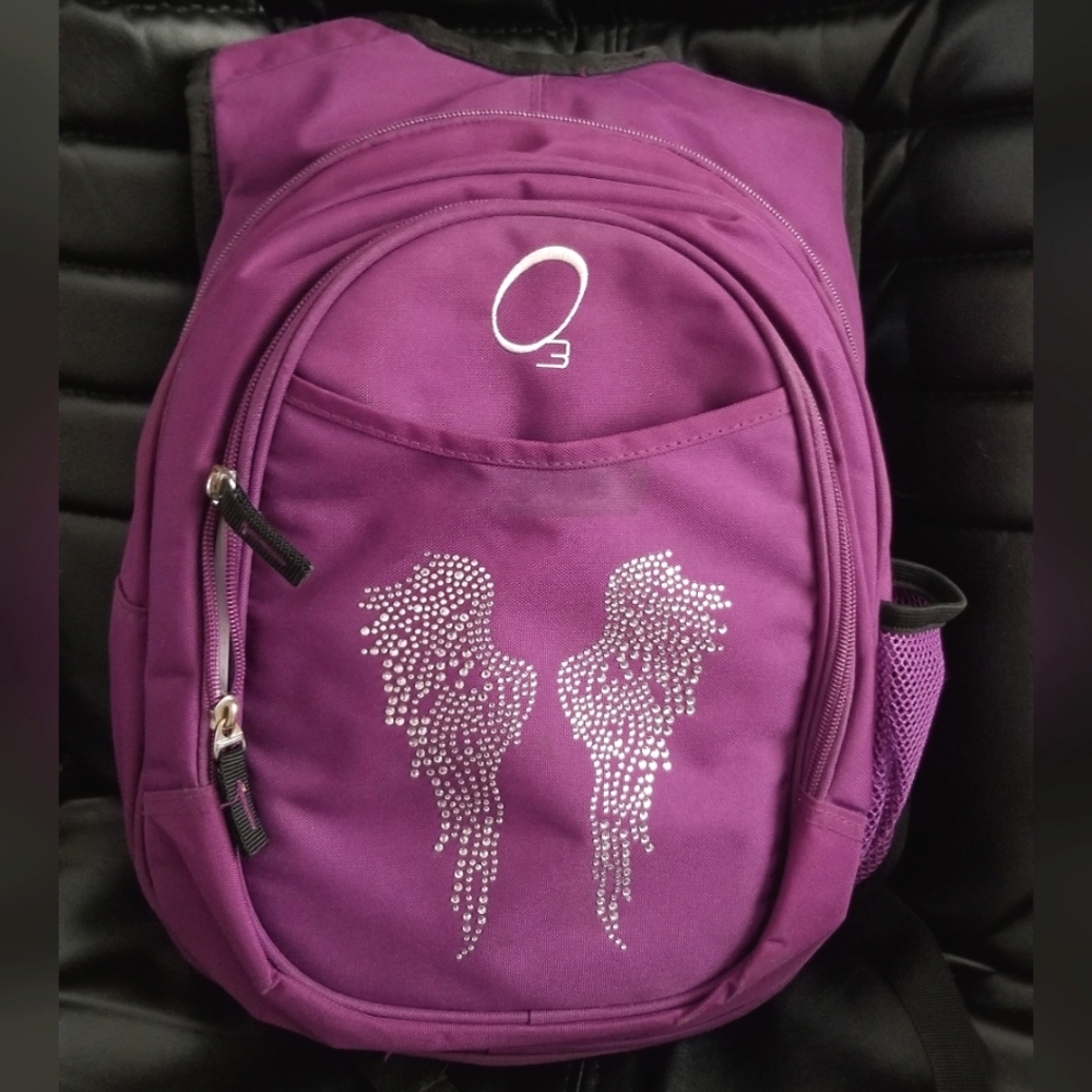Obersee Girls Backpack Purple with Rhinestone Angel Wings
